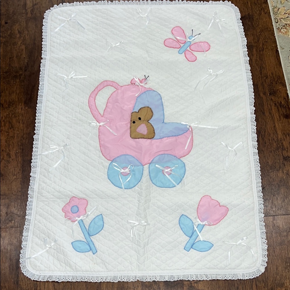 Vintage, hand-made Pink and Blue Baby Quilt